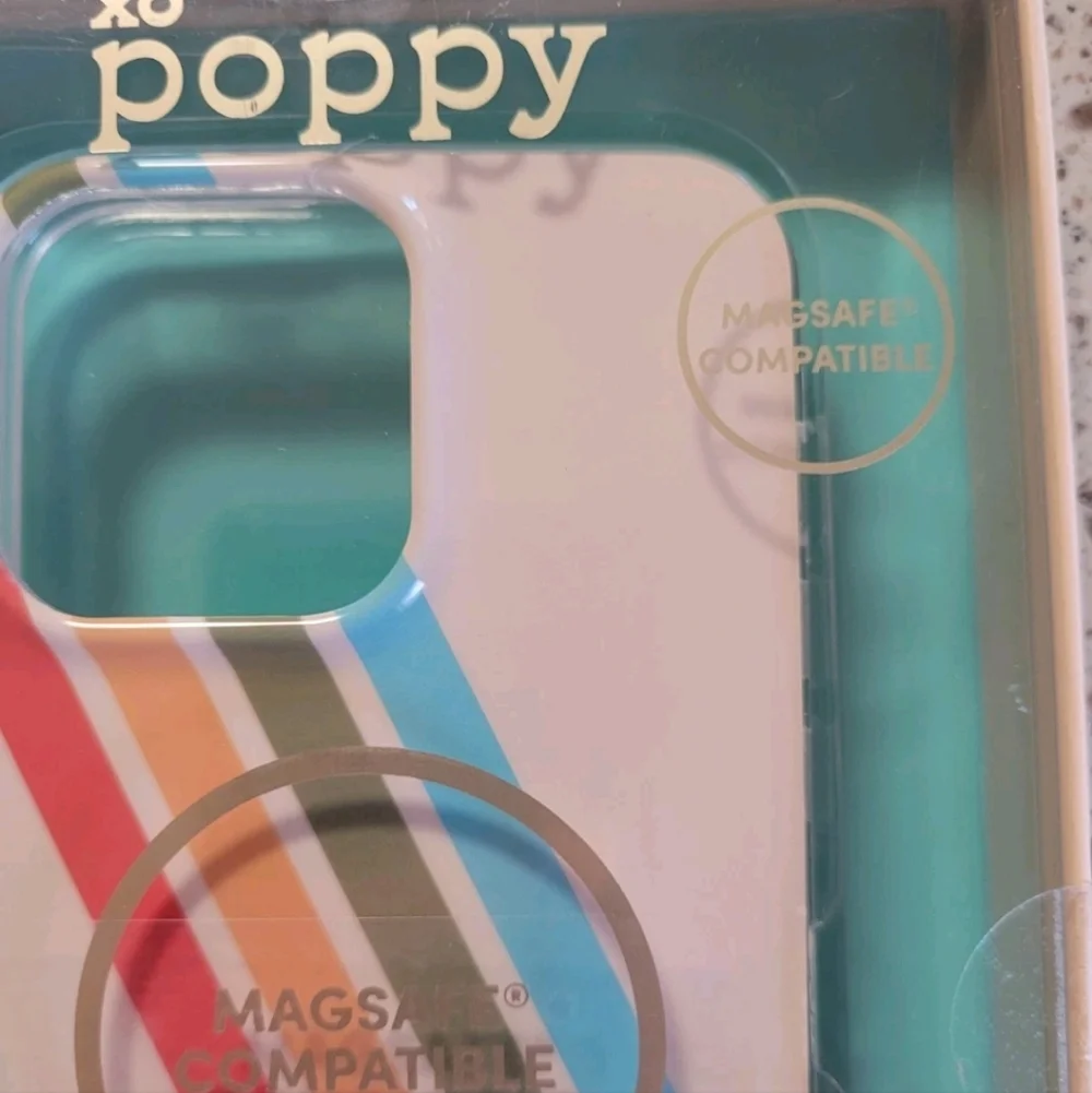 XO Poppy iPhone 14 Pro Max Magsafe Compatible Striped Protective Cellphone Case